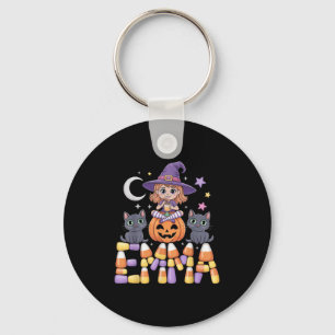 Emma Witch Candy Corn Cat Halloween Women And Girl Key Ring
