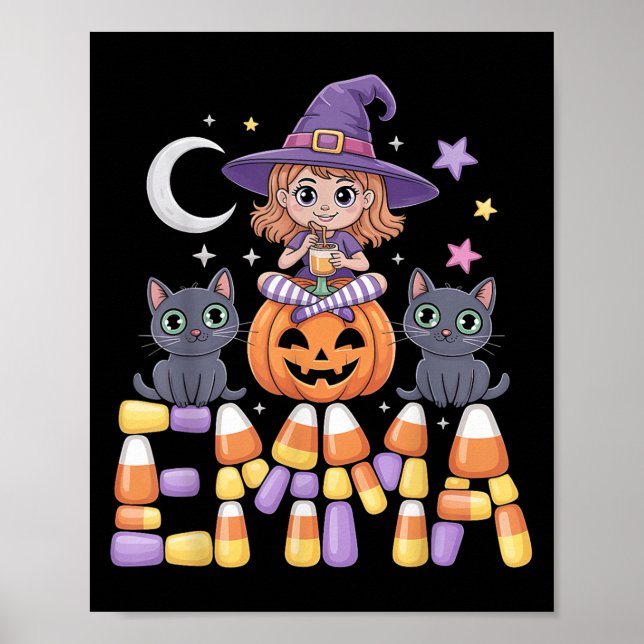 Emma Witch Candy Corn Cat Halloween Women And Girl Poster (Front)