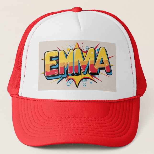 Emma with an explosion trucker hat (Front)
