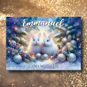 Emmanuel Bible Verse Cute Christmas Snow Bunnies Holiday Card