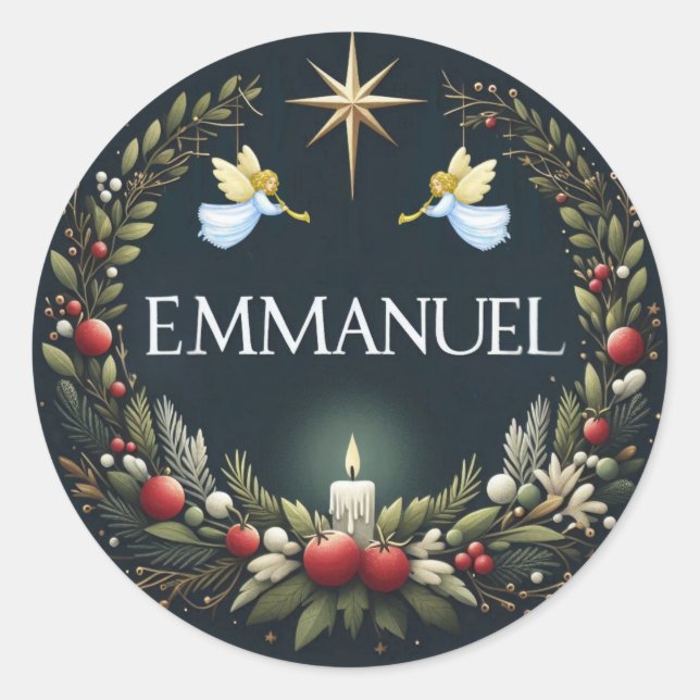 Emmanuel Christmas angels Classic Round Sticker (Front)