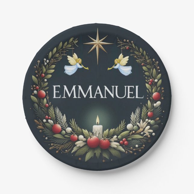 Emmanuel Christmas angels Paper Plate (Front)