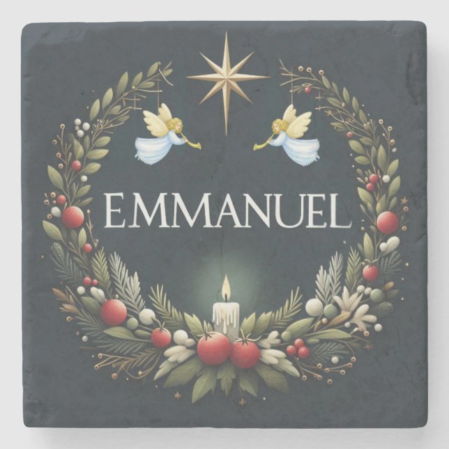 Emmanuel Christmas angels Stone Coaster (Front)