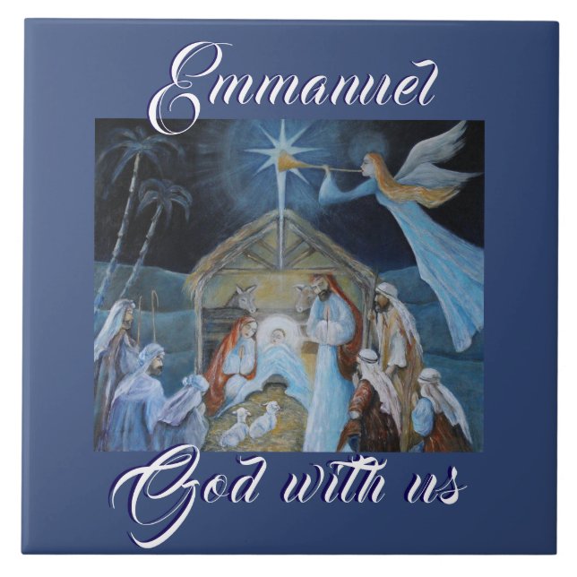Emmanuel God with Us, Christmas Nativity Ceramic Tile (Front)
