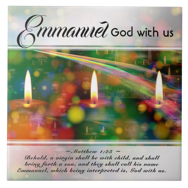 Emmanuel God With Us Matthew 1:23 Christmas Bible Ceramic Tile (Front)