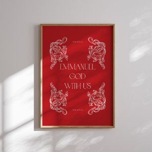 Emmanuel God With Us Red Christian Christmas Poste Poster