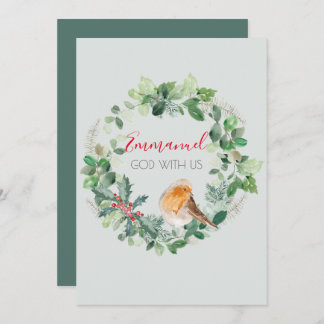 Emmanuel God with Us Watercolour Wreath Christmas Holiday Card
