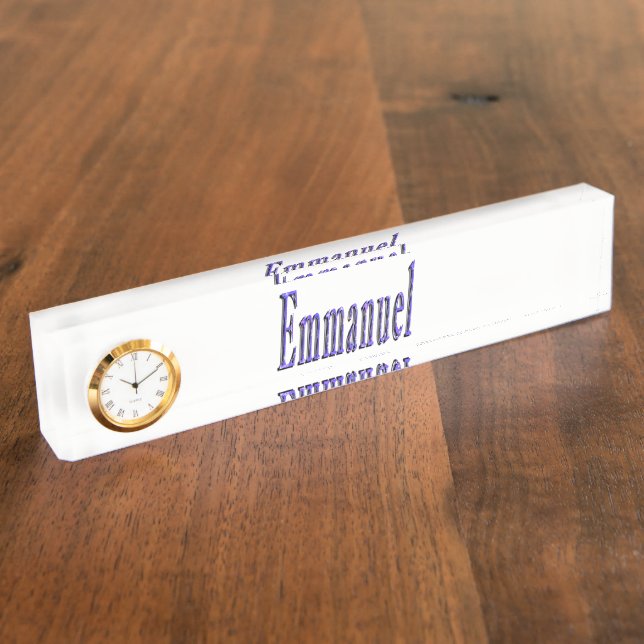 Emmanuel, Name, Logo, Desk Nameplate with Clock. (Side)