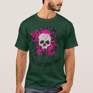 Emo and Goth Funny Cute But Unstable Pink Butterfl T-Shirt