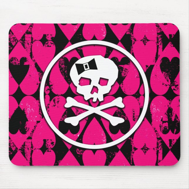 Emo Art Skull & Hearts Mouse Pad (Front)