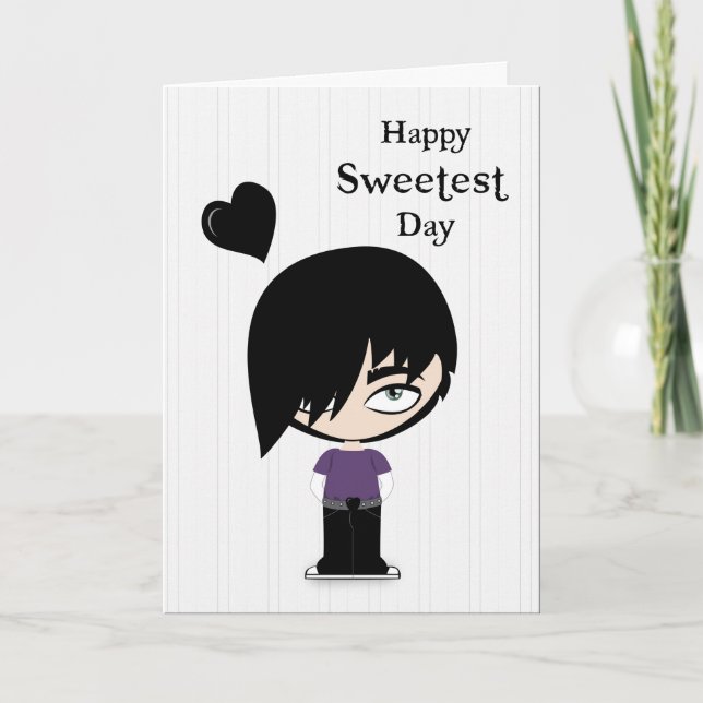 Emo Boy with Black Heart for Sweetest Day Card (Front)