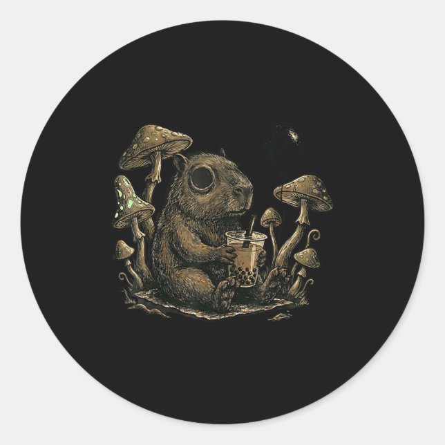 Emo Capybara Goth Punk Boba Funny Rodent  Classic Round Sticker (Front)