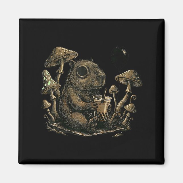 Emo Capybara Goth Punk Boba Funny Rodent  Magnet (Front)