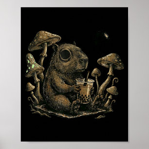 Emo Capybara Goth Punk Boba Funny Rodent Poster