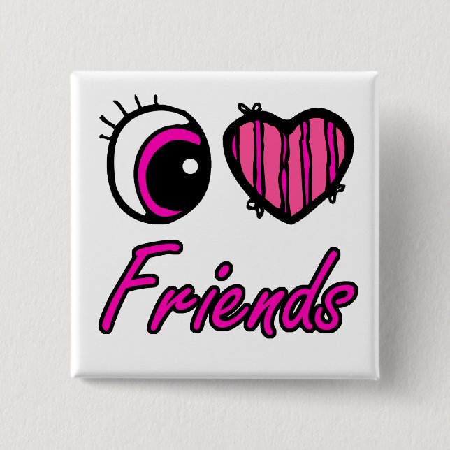 Emo Eye Heart I Love Friends 15 Cm Square Badge (Front)