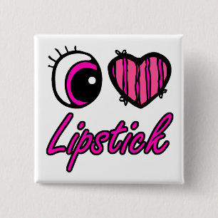 Emo Eye Heart I Love Lipstick 15 Cm Square Badge