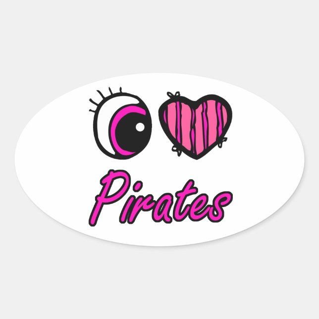 Emo Eye Heart I Love Pirates Oval Sticker (Front)