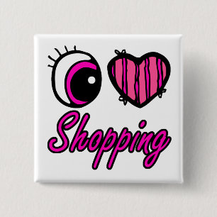 Emo Eye Heart I Love Shopping 15 Cm Square Badge