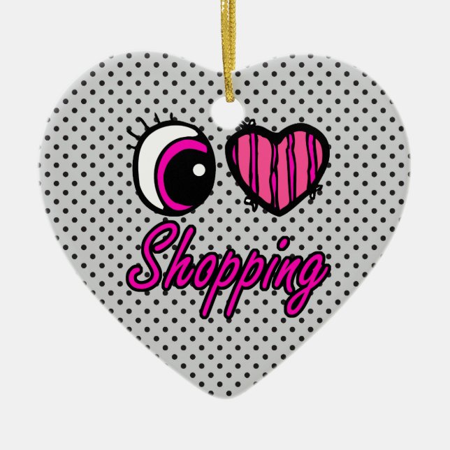 Emo Eye Heart I Love Shopping Ceramic Ornament (Front)