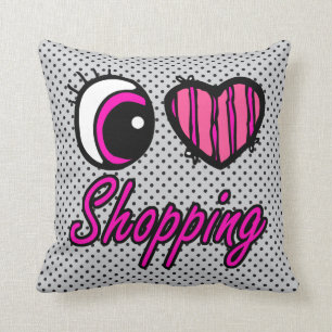 Emo Eye Heart I Love Shopping Cushion
