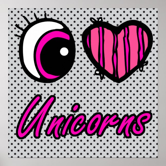 Emo Eye Heart I Love Unicorns Poster (Front)