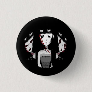 Emo Girl Hand-Drawn Black 3 Cm Round Badge