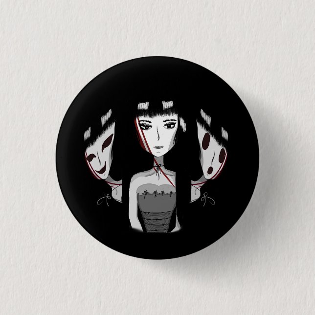 Emo Girl Hand-Drawn Black 3 Cm Round Badge (Front)