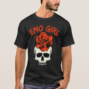 Emo Girl Pink Skull With Rose Emo Goth Emotional T T-Shirt