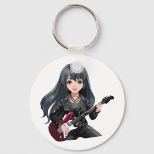 Emo girl with long black hair key ring