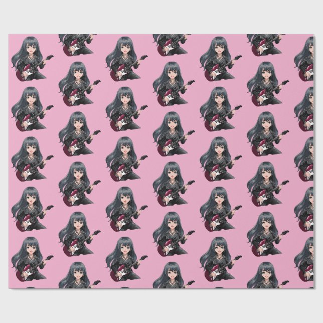 Emo girl with long black hair wrapping paper (Flat)
