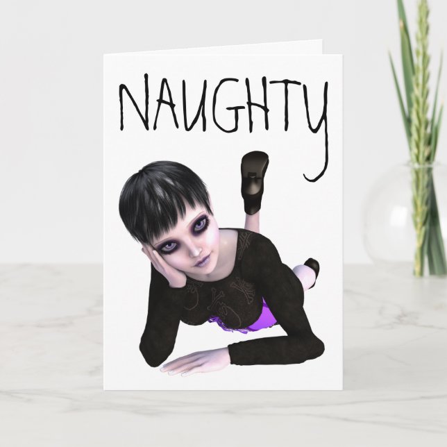 EMO GOTH GIRL "NAUGHTY" GREETING CARDS (Front)