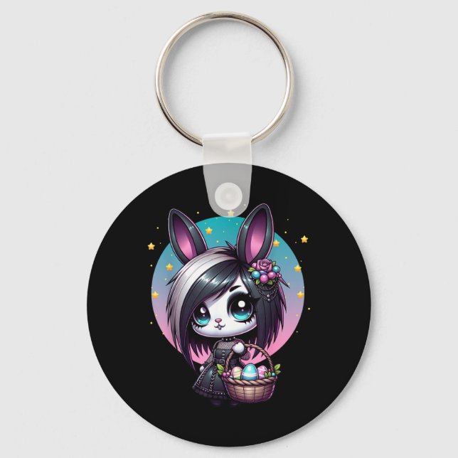 Emo Goth Girl Scene Easter Bunny Key Ring (Front)