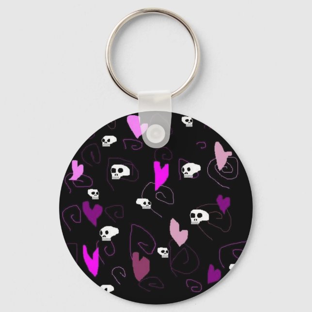 EMo & Goth Skulls and Hearts Key Ring (Front)