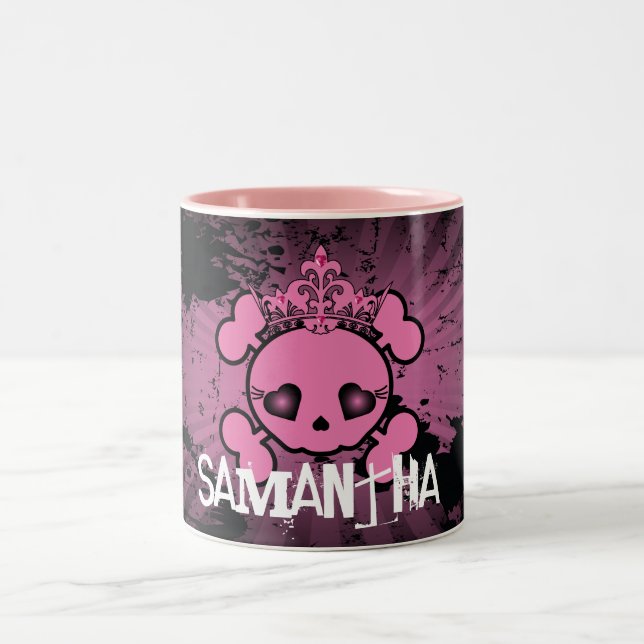EMO Pink Skull Crossbones Girly Coffee Mug Cup (Center)