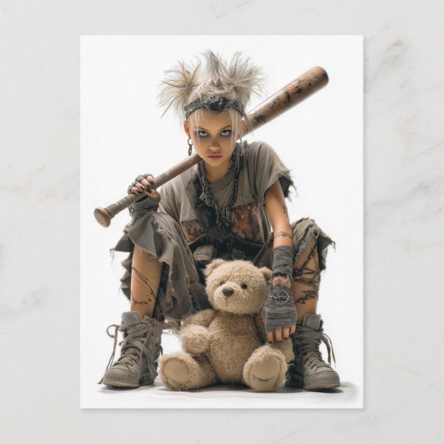 Emo Punk Girl in Post-Apocalyptic Style Postcard (Front)