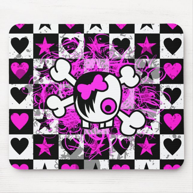 Emo Scene Cartoon Girl Skull Mouse Pad (Front)