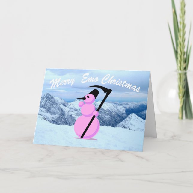 EMO Snowman By A Cliff Greeting Card (Front)