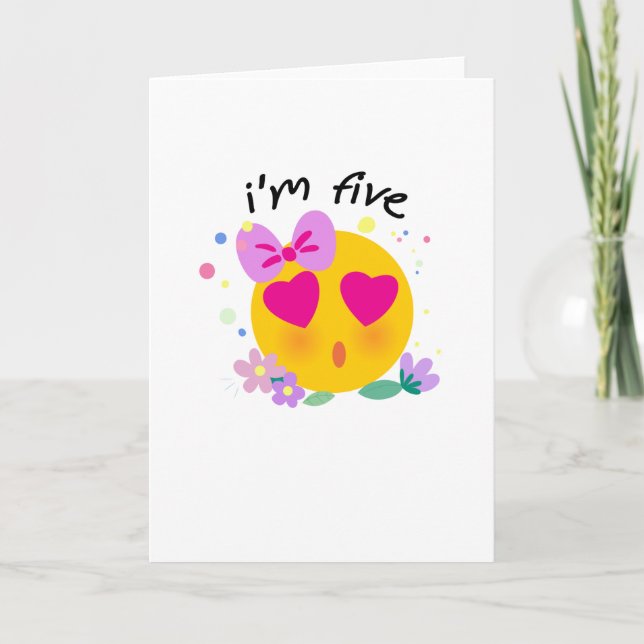 Emoji 5th Birthday  Kids for Girls Funny Party Card (Front)