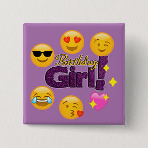 Emoji Birthday Girl 15 Cm Square Badge