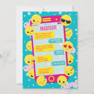 Emoji Birthday Invitation / Cell Phone Text / Pink