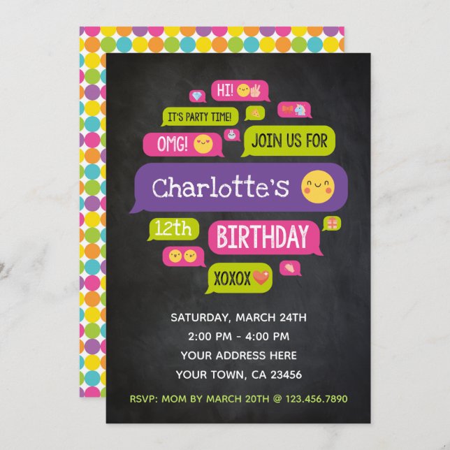 Emoji Birthday Invitation Chalkboard (Front/Back)