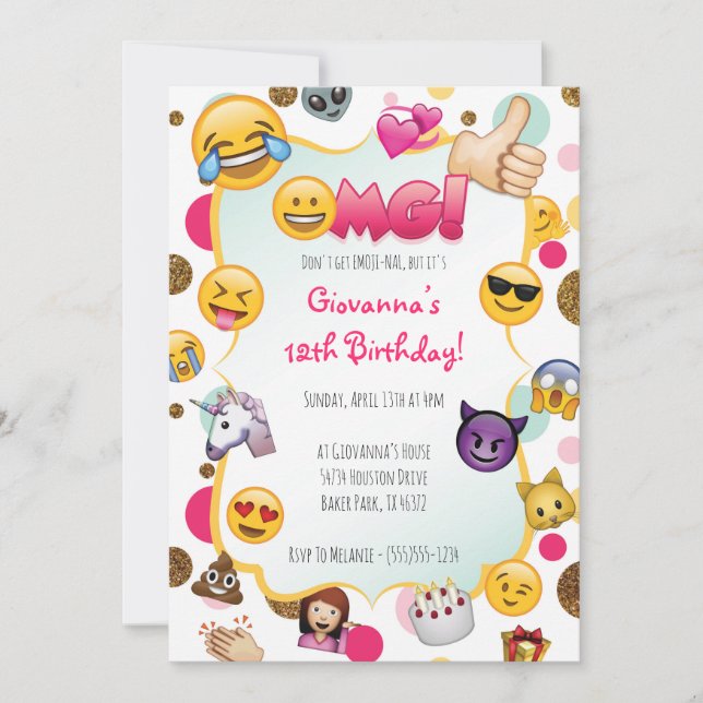 Emoji Birthday Invitation - Emoji Themed Invites (Front)