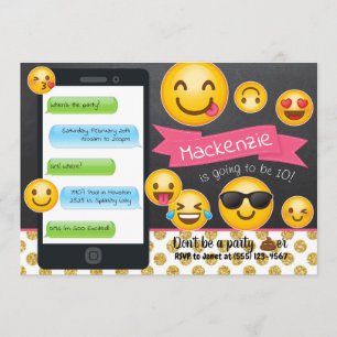 Emoji Chalkboard Glitter Birthday Invitations
