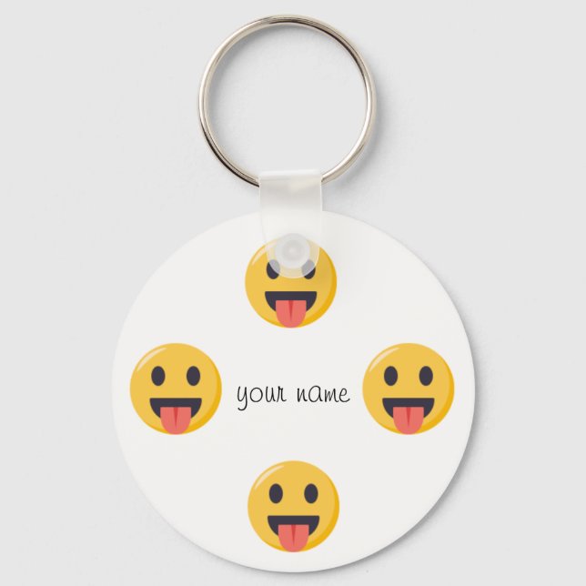 Emoji Face  and '' Your Name Here " Key Ring (Front)