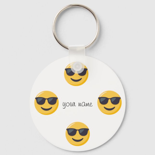 Emoji Face  and '' Your Name Here " Key Ring (Front)