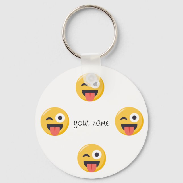 Emoji Face  and '' Your Name Here " Key Ring (Front)