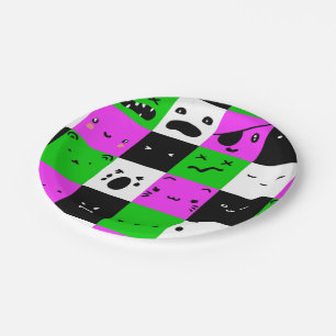 Emoji Faces Kawaii Purple green black Paper Plate