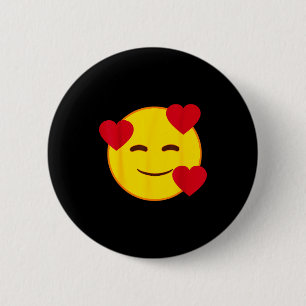 Emoji Floating Hearts Yellow Smile Face 6 Cm Round Badge