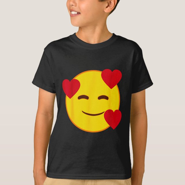 Emoji Floating Hearts Yellow Smile Face  T-Shirt (Front)