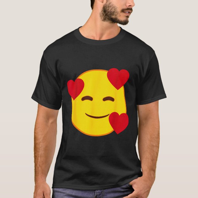 Emoji Floating Hearts Yellow Smile Face  T-Shirt (Front)